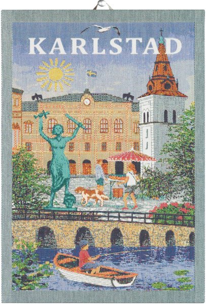 Trapo de cocina de Ekelund; Modelo Karlstad ; Color principal multicolor en algodón; Tamaño 35x50 cm rectangular; Motivo Lugares y ciudades tejido en pixel (6 colores)