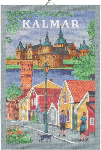 Küchenhandtuch von Ekelund; Modell Kalmar  in Grundfarbe bunt aus Baumwolle; Größe 35x50 cm rechteckig; Motiv Orte und Städte; Muster Pixel gewebt (6-farbig)