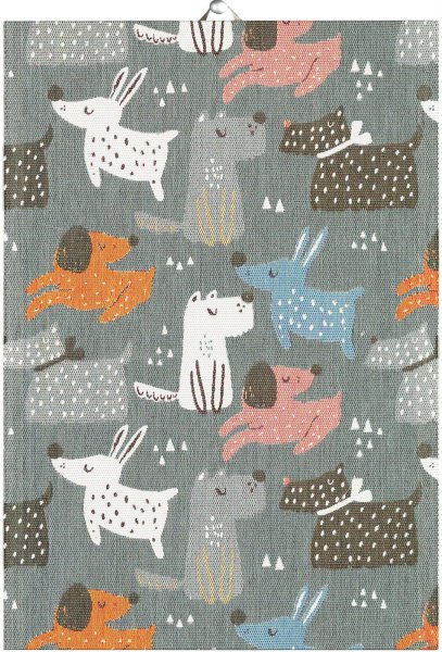 Towel from Ekelund; Model Hundar ; main colour blue in cotton; Size 35x50 cm rectangular; Motif Animals; Pattern Pixel-wowen (6 colours)