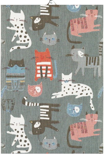 Towel from Ekelund; Model Katter ; main colour pink in cotton; Size 35x50 cm rectangular; Motif Animals; Pattern Pixel-wowen (6 colours)