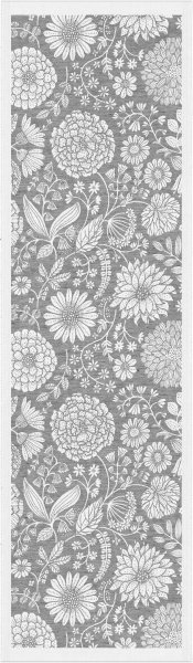 Chemin de table de Ekelund; Model Flowering 090; Couleur principale gris en Mélange coton-lin; Taille 35x120 cm rectangulaire; Motif Fleurs et plantes Tissé