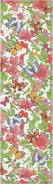 Table runner from Ekelund; Model Summerfield ; main colour multicolored in cotton; Size 35x120 cm rectangular; Motif Summer, Animals; Pattern Pixel-wowen (6 colours)