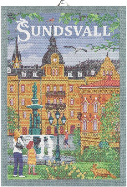 Trapo de cocina de Ekelund; Modelo Sundsvall ; Color principal multicolor en algodón; Tamaño 35x50 cm rectangular; Motivo Lugares y ciudades tejido en pixel (6 colores)