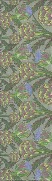 Chemin de table de Ekelund; Model Artichoke ; Couleur principale violet en coton; Taille 35x120 cm rectangulaire; Motif Automne, Fruits et légumes Pixel tissé (6 couleurs)