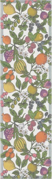 Table runner from Ekelund; Model Sommarfrukt ; main colour multicolored in cotton; Size 35x120 cm rectangular; Motif Fruit and vegetable, Summer; Pattern Pixel-wowen (6 colours)