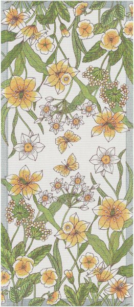 Table runner from Ekelund; Model Daffodil ; main colour multicolored in cotton; Size 35x80 cm rectangular; Motif Flowers and plants, Spring; Pattern Pixel-wowen (6 colours)