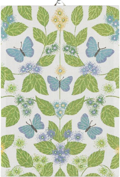 Essuie-mains de Ekelund; Model Fjärilsdröm ; Couleur principale vert en coton; Taille 35x50 cm rectangulaire; Motif Printemps, Été, Animaux Pixel tissé (6 couleurs)