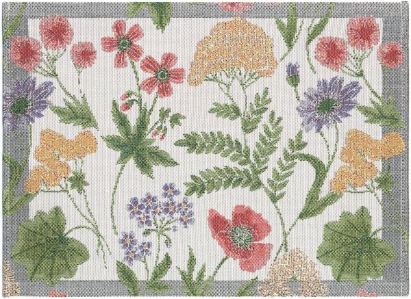 Tischsets (2x Set) von Ekelund; Modell Ängsdröm  in Grundfarbe bunt aus Baumwolle; Größe 35x48 cm rechteckig; Motiv Blumen und Pflanzen, Sommer; Muster Pixel gewebt (6-farbig)