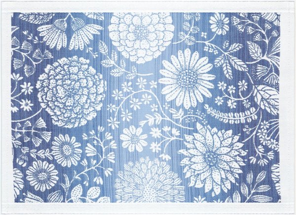 Placemats (2x Set) from Ekelund; Model Flytande Blå ; main colour blue in cotton; Size 35x48 cm rectangular; Motif Flowers and plants, Summer; Pattern woven