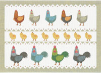 Tischsets (2x Set) von Ekelund; Modell Hönsfamilj  in Grundfarbe bunt aus Baumwolle; Größe 35x48 cm rechteckig; Motiv Ostern, Tiere; Muster Pixel gewebt (6-farbig)