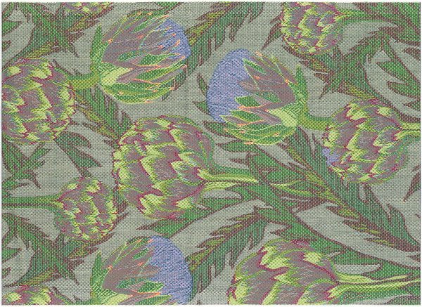 Placemats (2x Set) from Ekelund; Model Artichoke ; main colour purple in cotton; Size 35x48 cm rectangular; Motif Autumn, Fruit and vegetable; Pattern Pixel-wowen (6 colours)