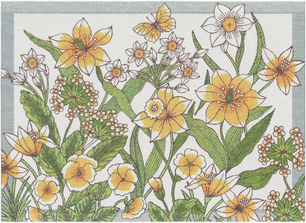 Placemats (2x Set) from Ekelund; Model Daffodil ; main colour multicolored in cotton; Size 35x48 cm rectangular; Motif Flowers and plants, Spring; Pattern Pixel-wowen (6 colours)