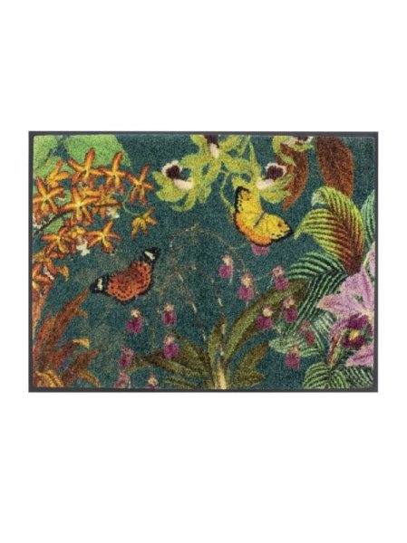 Doormat from Garnier-Thiebaut; Model Orchidees Vert; main colour multicolored in Polyamide; Size 50x75 cm rectangular; Motif ; Pattern printed