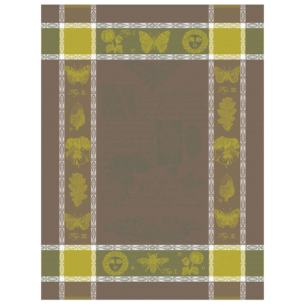 Paño de cocina de Le Jacquard Français; Modelo Botanique Bergamote; Color principal verde en algodón; Tamaño 60x80 cm rectangular; Motivo Plantas y flores en tejido jacquard