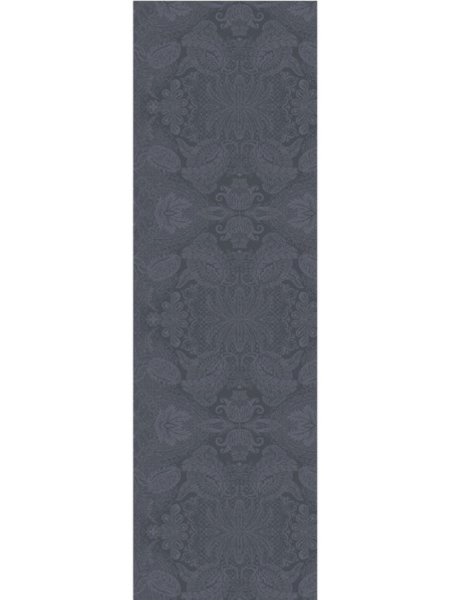 Chemin de table de Garnier-Thiebaut; Model Mille Isaphire Zinc; Couleur principale gris en coton; Taille 55x180 cm rectangulaire; Motif Occasions festives tissé jacquard