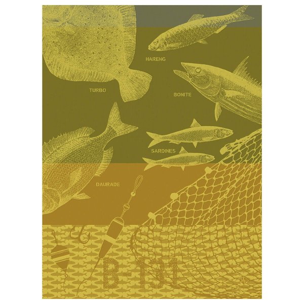 Canovaccio de Le Jacquard Français; Modelo Peche en Mer Cire; Colore principale oro en ; Taglia 60x80 cm ; Motivo Marittimo, Animali in tessuto jacquard