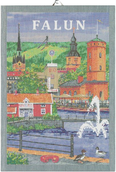 Trapo de cocina de Ekelund; Modelo Falun ; Color principal multicolor en algodón; Tamaño 35x50 cm rectangular; Motivo Lugares y ciudades tejido en pixel (3 colores)