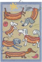 Towel from Ekelund; Model Hot Dog ; main colour multicolored in cotton; Size 35x50 cm rectangular; Motif Animals; Pattern Pixel-wowen (3 colours)