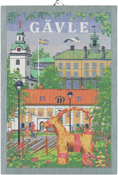 Trapo de cocina de Ekelund; Modelo Gävle ; Color principal multicolor en algodón; Tamaño 35x50 cm rectangular; Motivo Lugares y ciudades tejido en pixel (3 colores)