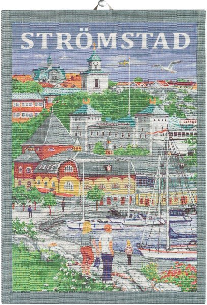 Essuie-mains de Ekelund; Model Strömstad ; Couleur principale multicolore en coton; Taille 35x50 cm rectangulaire; Motif Lieux et villes Pixel tissé (3 couleurs)