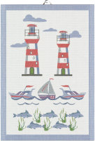 Küchenhandtuch von Ekelund; Modell Kustliv  in Grundfarbe bunt aus Baumwolle; Größe 35x50 cm rechteckig; Motiv Maritim; Muster Pixel gewebt (3-farbig)