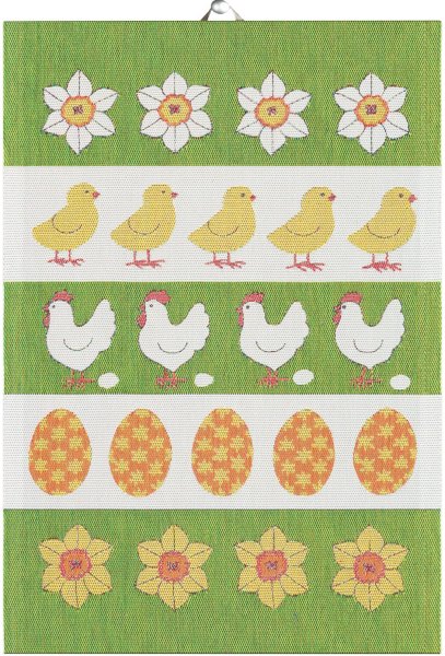 Trapo de cocina de Ekelund; Modelo Kycklingparad ; Color principal multicolor en algodón; Tamaño 35x50 cm rectangular; Motivo Pascua, Animales tejido en pixel (3 colores)