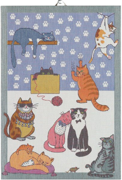 Towel from Ekelund; Model Cats Fun ; main colour multicolored in cotton; Size 35x50 cm rectangular; Motif Animals; Pattern Pixel-wowen (3 colours)