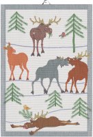 Essuie-mains de Ekelund; Model Clumsy Moose ; Couleur principale multicolore en coton; Taille 35x50 cm rectangulaire; Motif Animaux Pixel tissé (3 couleurs)