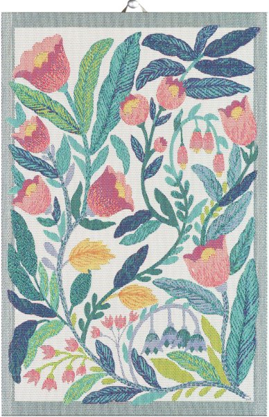 Towel from Ekelund; Model Klocksippa ; main colour multicolored in cotton; Size 40x60 cm rectangular; Motif Flowers and plants, Spring; Pattern Pixel-wowen (6 colours)