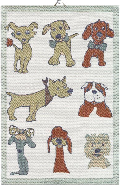 Essuie-mains de Ekelund; Model Dogs ; Couleur principale brun en coton; Taille 40x60 cm rectangulaire; Motif Animaux Pixel tissé (6 couleurs)