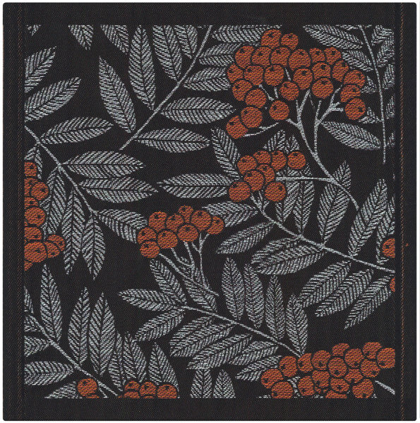 Napkin from Ekelund; Model Rönnbärsblad ; main colour orange in cotton; Size 35x35 cm Square; Motif Flowers and plants, Autumn; Pattern Pixel-wowen (6 colours)