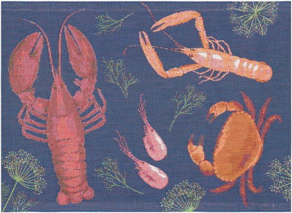 Sets de table (2xSet) de Ekelund; Model Skaldjursfest ; Couleur principale multicolore en coton; Taille 35x48 cm rectangulaire; Motif Maritime, Été, Animaux Pixel tissé (6 couleurs)