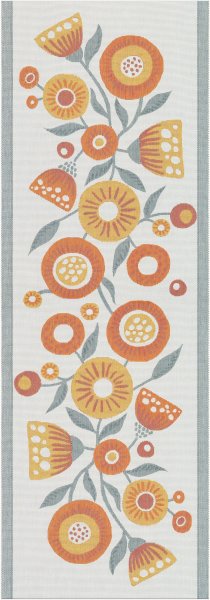 Table runner from Ekelund; Model Solblomma ; main colour yellow in cotton; Size 35x100 cm rectangular; Motif Autumn; Pattern Pixel-wowen (6 colours)