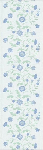 Table runner from Ekelund; Model Blå Blom 010; main colour blue in cotton; Size 35x120 cm rectangular; Motif Flowers and plants, Summer; Pattern woven