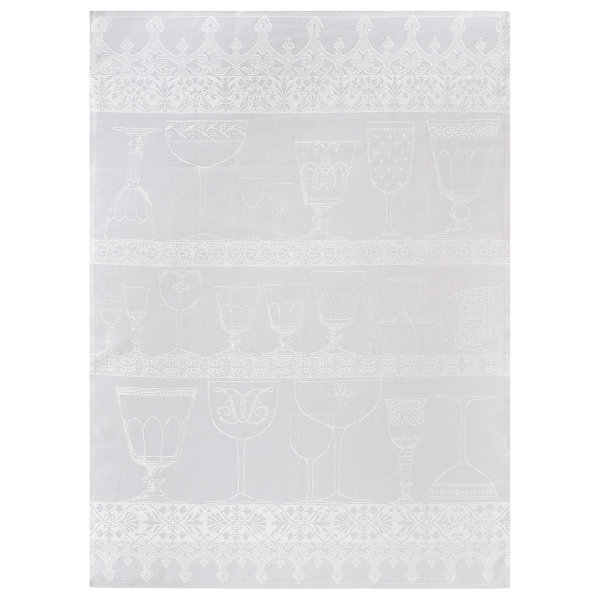 Paño de cristal de Le Jacquard Français; Modelo Cristal Blanc; Color principal blanco en lino; Tamaño 60x80 cm rectangular; Motivo Comer y beber en tejido jacquard