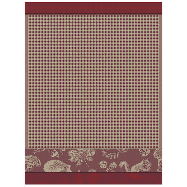 Towel from Le Jacquard Français; Model Dans Les Bois Airelles; main colour red in cotton; Size 60x80 cm rectangular; Motif Autumn; Pattern honeycomb