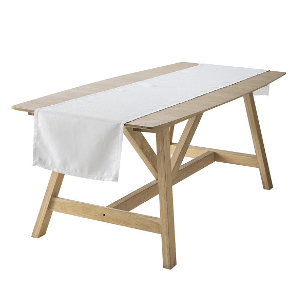 Chemin de table de Le Jacquard Français; Model Portofino Fiori Bianco; Couleur principale blanc en lin; Taille 50x270 cm rectangulaire; Motif Occasions festives Tissé