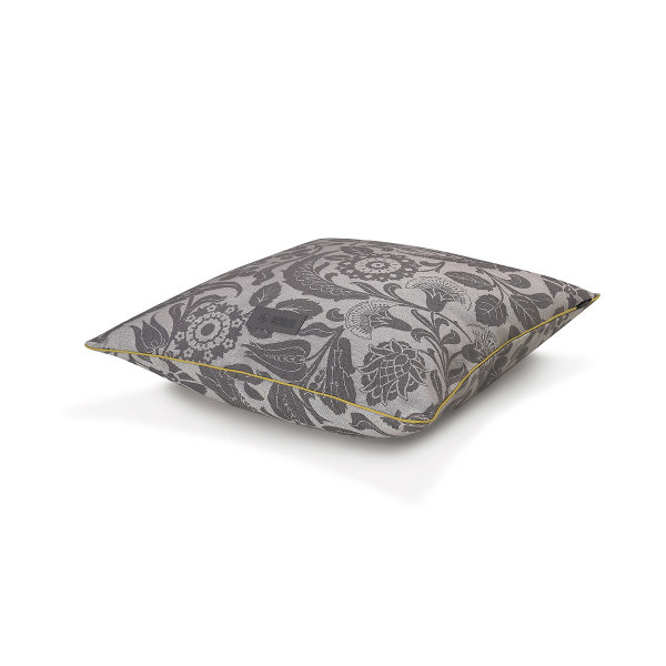 Housse de coussin outdoor de Le Jacquard Français; Model Voyage Iconique Zinc; Couleur principale gris en coton; Taille 40x40 cm carré; Motif Fleurs et plantes tissé jacquard