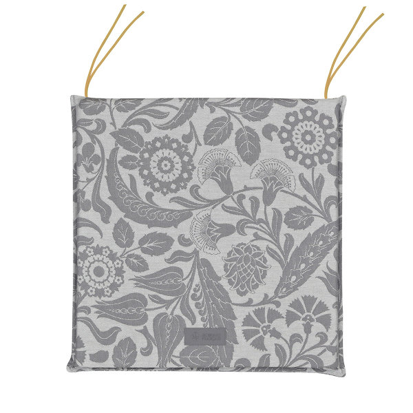 Outdoor coussin de chaise de Le Jacquard Français; Model Voyage Iconique Zinc; Couleur principale gris en coton; Taille 40x40 cm carré; Motif Fleurs et plantes tissé jacquard