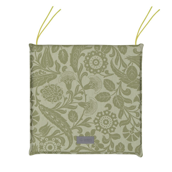 Outdoor-Stuhlkissen von Le Jacquard Français; Modell Voyage Iconique Figuier in Grundfarbe grün aus Baumwolle; Größe 40x40 cm quadratisch; Motiv Blumen und Pflanzen; Muster jacquard-gewebt