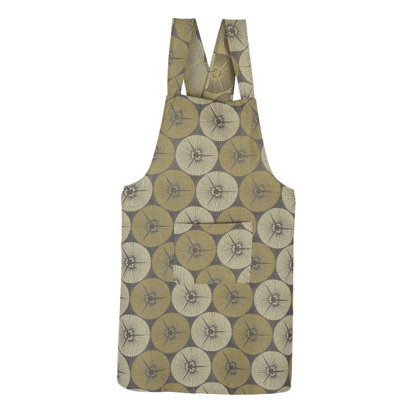 Apron from Le Jacquard Français; Model Yukata Galet; main colour beige in cotton; Size 83x135 cm ; Motif graphic patterns; Pattern jacquard woven