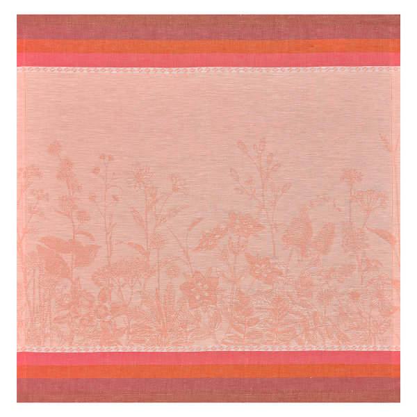 Servietten (4x Set) von Le Jacquard Français; Modell Instant Bucolique Cosmos in Grundfarbe rosa aus Leinen; Größe 58x58 cm quadratisch; Motiv Blumen und Pflanzen; Muster jacquard-gewebt