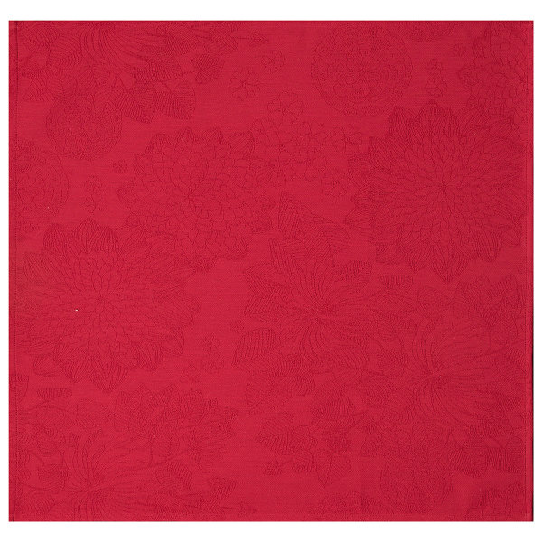 Servietten (4x Set) von Le Jacquard Français; Modell Marie-Galante Flamboyant in Grundfarbe rot aus Baumwolle; Größe 58x58 cm quadratisch; Motiv Blumen und Pflanzen; Muster jacquard-gewebt