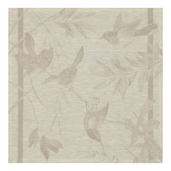 Servilletas (4x Set) de Le Jacquard Français; Modelo Voliere Solaire; Color principal beige en lino; Tamaño 58x58 cm cuadrado; Motivo Animales en tejido jacquard