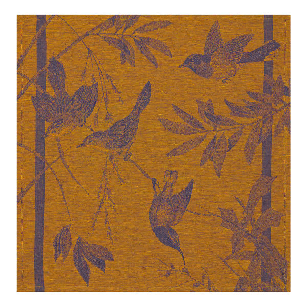 Servilletas (4x Set) de Le Jacquard Français; Modelo Voliere Nocturne; Color principal naranja en lino; Tamaño 58x58 cm cuadrado; Motivo Animales en tejido jacquard