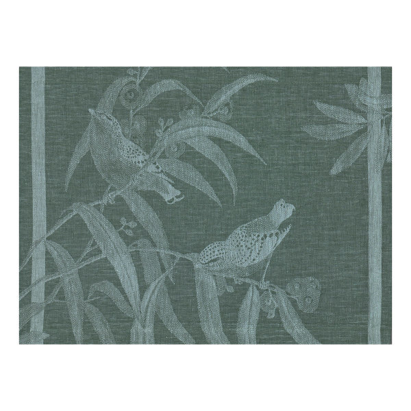 Tovagliette (2x Set) de Le Jacquard Français; Modelo Voliere Vegetale; Colore principale verde en lino; Taglia 38x54 cm rettangolare; Motivo Animali in tessuto jacquard