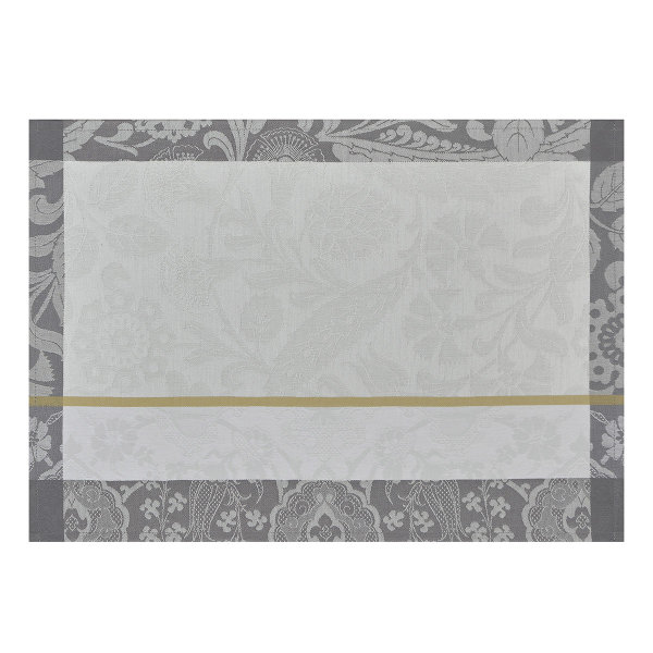 Coated placemats (2x Set) from Le Jacquard Français; Model Voyage Iconique Zinc; main colour grey in cotton; Size 36x50 cm rectangular; Motif Flowers and plants; Pattern jacquard woven