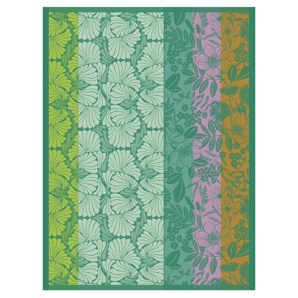 Paño de cocina de Le Jacquard Français; Modelo Cottage Jardin; Color principal verde en algodón; Tamaño 60x80 cm rectangular; Motivo Plantas y flores, Verano en tejido jacquard