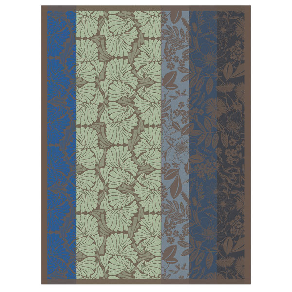 Geschirrtuch von Le Jacquard Français; Modell Cottage Cosy in Grundfarbe blau aus Baumwolle; Größe 60x80 cm rechteckig; Motiv Blumen und Pflanzen, Sommer; Muster jacquard-gewebt