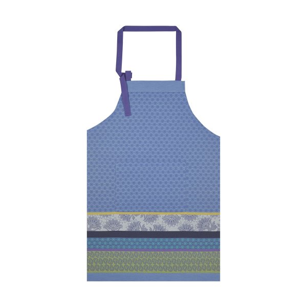 Tablier de Le Jacquard Français; Model Cuisine De Provence Bleu Lavande; Couleur principale bleu en coton; Taille 90x96 cm ; Motif Été tissé jacquard